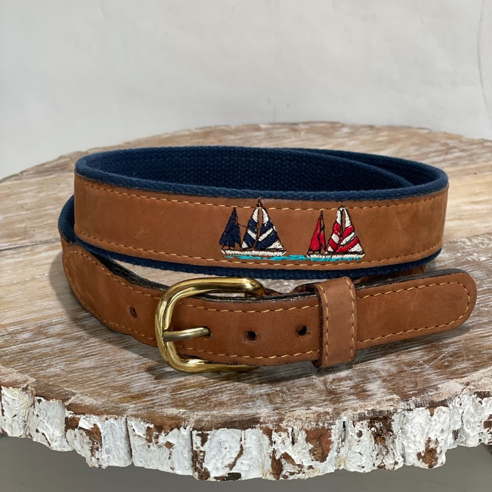 Zepplin brown leather sailboat nautical belt 40 large